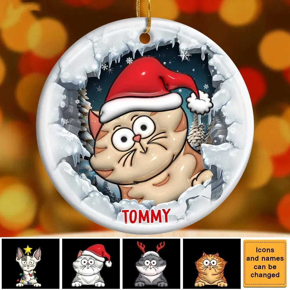 Cat Christmas 3D Inflated Effect Printed – Personalized Circle Ceramic Ornament – Christmas Gift for Cat Lovers, Pet Lovers, Cat Mom, Cat Dad Cat Christmas 3D Inflated Effect Printed – Personalized Circle Ceramic Ornament – Christmas Gift for Cat Lovers, Pet Lovers, Cat Mom, Cat Dad