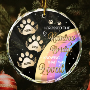 I Crossed The Rainbow Bridge Memorial Pet – Personalized Circle Glass Ornament – Sympathy Gift For Pet Owners, Pet Lovers