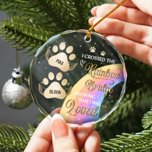 I Crossed The Rainbow Bridge Memorial Pet - Personalized Circle Glass Ornament - Sympathy Gift For Pet Owners, Pet Lovers 1 RainbowBridgeMemorialPet2.png