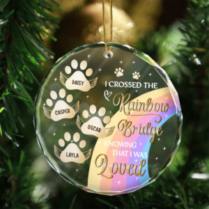 I Crossed The Rainbow Bridge Memorial Pet - Personalized Circle Glass Ornament - Sympathy Gift For Pet Owners, Pet Lovers 2 RainbowBridgeMemorialPet3.png