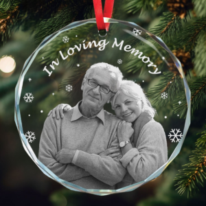 Custom Photo In Loving Memory Forever In Our Hearts – Personalized Christmas Circle Glass Ornament – Memorial Sympathy Gifts For Loss Of Mom, Dad