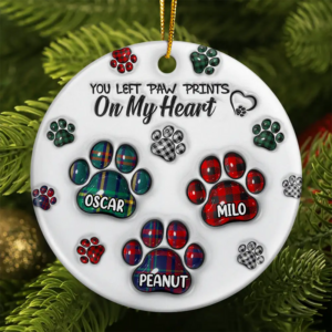Memorial Dog Cat You Left Paw Prints On My Heart – 3D Inflated Effect Printed Ceramic Ornament – Sympathy Gift For Pet Owners, Pet Lovers