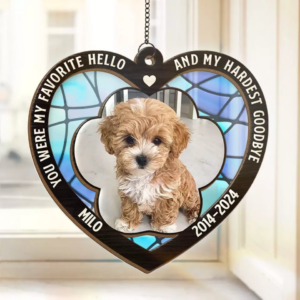 Custom Photo You Were My Favorite Hello And My Hardest Goodbye – Personalized Window Hanging Suncatcher Ornament – Sympathy Gift For Pet Owners, Pet Lovers