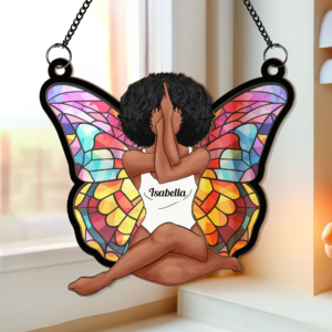 Girl Butterfly – Personalized Window Hanging Suncatcher Ornament – Gift For Women, Yoga Lovers, Mental Health Gifts