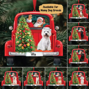 Santa & Dog Christmas – Personalized Custom Shaped Acrylic Ornament – Christmas Gift for Dog Lovers, Pet Lovers, Dog Mom, Dog Dad