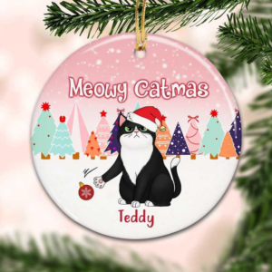 Double Trouble Sassy Cats – Personalized Circle Ceramic Ornament – Christmas Gift for Cat Lovers, Pet Lovers, Cat Mom, Cat Dad