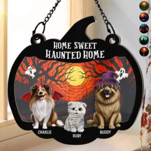 Halloween Home Sweet Haunted Home Pet Lovers – Personalized Window Hanging Suncatcher Ornament – Gift For Dog/Cat Owners, Dog/Cat Lovers