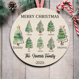 Family Christmas Tree Ornament – Personalized 2 Layers Wooden Ornament | Gifts for Family