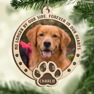 Custom Photo No Longer By Our Side, Forever In Our Hearts Pet Memorial – Personalized Wood Ornament – Sympathy Gift For Pet Owners, Pet Lovers