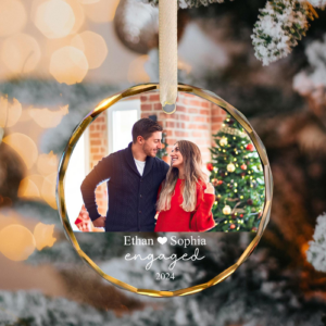 Custom Photo Couple Ornament – Personalized Circle Glass Ornament – Christmas Gift For Couple, Husband, Wife, Family Members