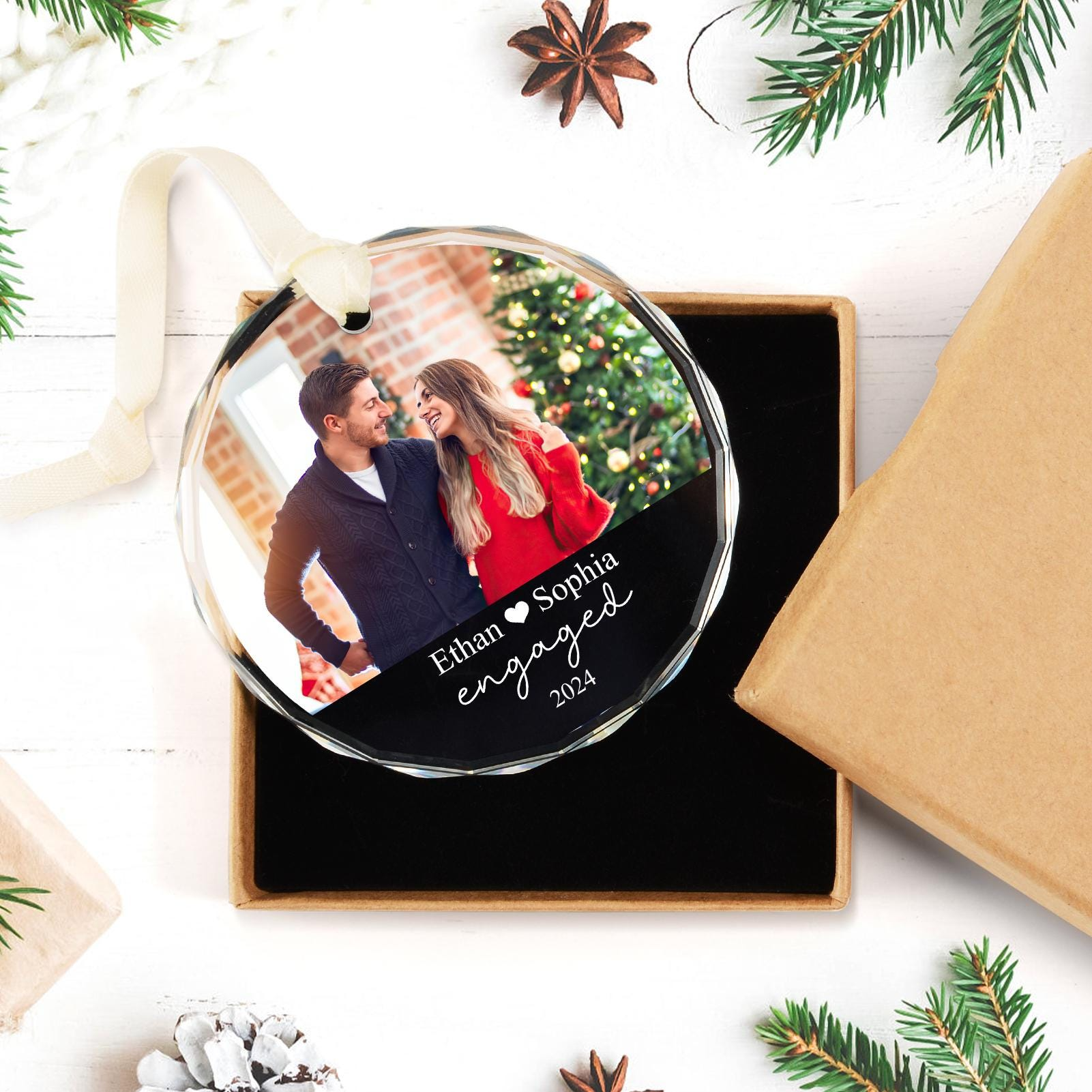 Custom Photo Couple Ornament – Personalized Circle Glass Ornament – Christmas Gift For Couple, Husband, Wife, Family Members Custom Photo Couple Ornament – Personalized Circle Glass Ornament – Christmas Gift For Couple, Husband, Wife, Family Members