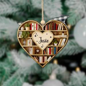Christmas Heart-Shaped Bookshelf Ornament – Personalized Custom Shaped Ornament – Christmas For Librarian, Book Lovers