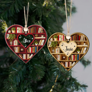 Christmas Heart-Shaped Bookshelf Ornament - Personalized Custom Shaped Ornament - Christmas For Librarian, Book Lovers 2 Bookshelf2.png