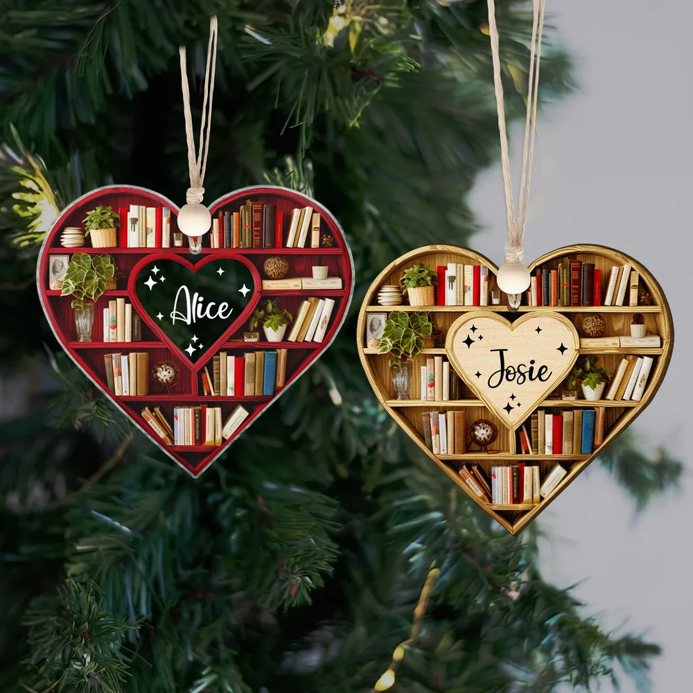 Christmas Heart-Shaped Bookshelf Ornament – Personalized Custom Shaped Ornament – Christmas For Librarian, Book Lovers Christmas Heart-Shaped Bookshelf Ornament – Personalized Custom Shaped Ornament – Christmas For Librarian, Book Lovers