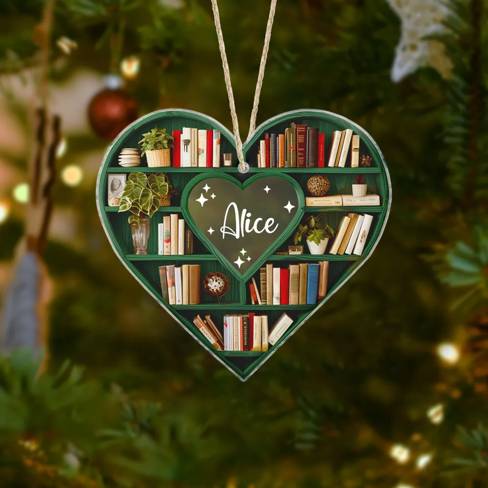 Christmas Heart-Shaped Bookshelf Ornament – Personalized Custom Shaped Ornament – Christmas For Librarian, Book Lovers Christmas Heart-Shaped Bookshelf Ornament – Personalized Custom Shaped Ornament – Christmas For Librarian, Book Lovers