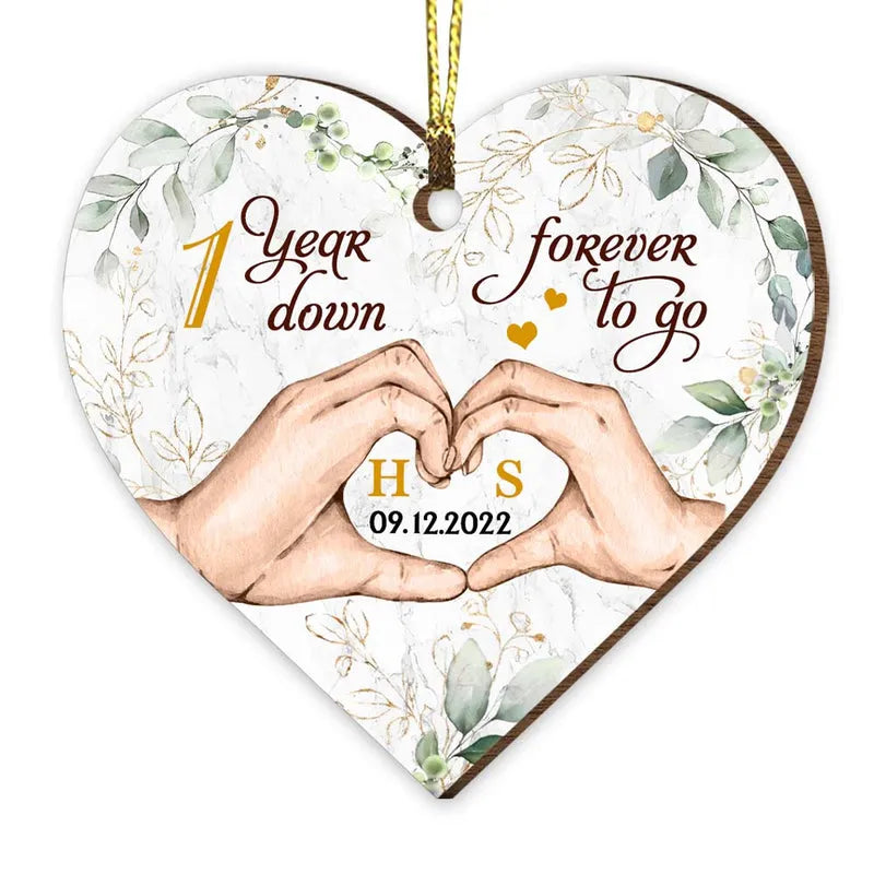 Personalized Wedding Anniversary One Year Down Forever To Go Heart Ornament Personalized Wedding Anniversary One Year Down Forever To Go Heart Ornament