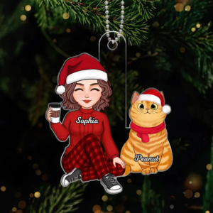 Cute Man Woman Cat Mom Cat Dad – Custom Shaped Acrylic Ornament – Christmas Gift for Cat Lovers, Pet Lovers
