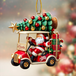 Golf Cart Santa Christmas – Personalized Custom Shaped Acrylic Ornament – Christmas Gift For Golfers, Golf Lovers