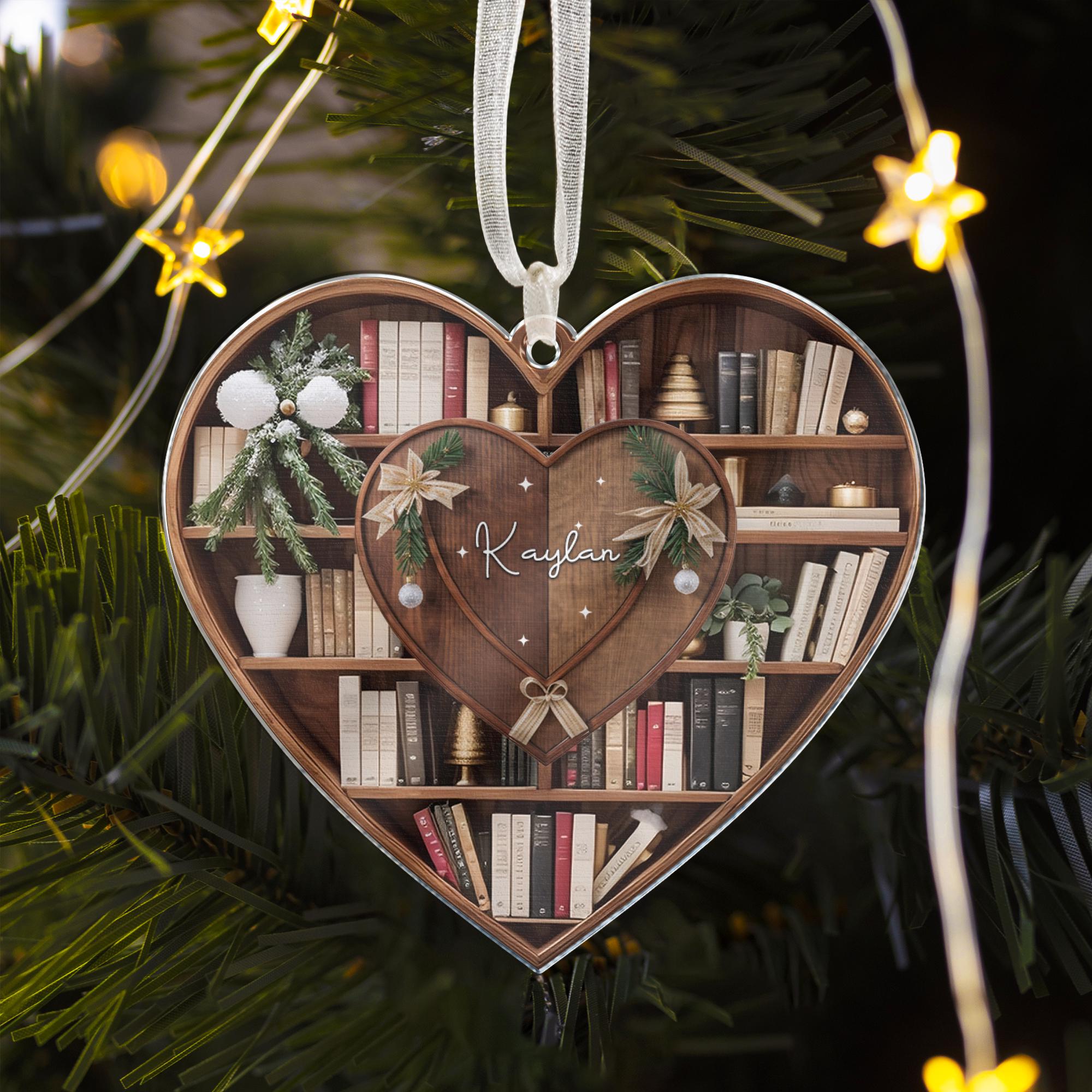 Bookshelf Heart Christmas – Personalized Wood Ornament – Christmas Gift For Book Lovers, Librarian Bookshelf Heart Christmas – Personalized Wood Ornament – Christmas Gift For Book Lovers, Librarian