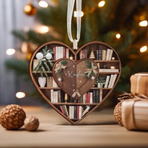 Bookshelf Heart Christmas - Personalized Wood Ornament - Christmas Gift For Book Lovers, Librarian 3 10.jpg