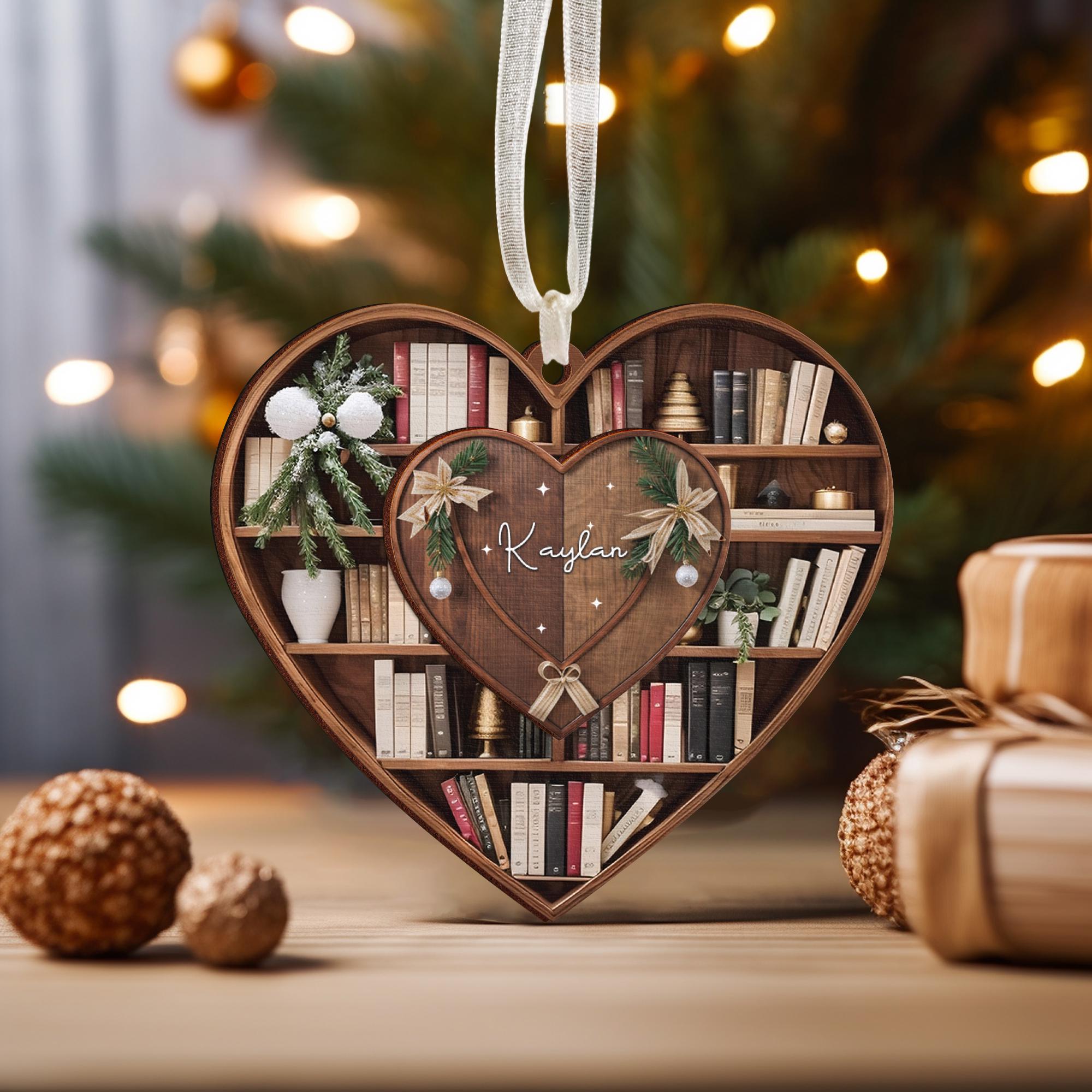 Bookshelf Heart Christmas – Personalized Wood Ornament – Christmas Gift For Book Lovers, Librarian Bookshelf Heart Christmas – Personalized Wood Ornament – Christmas Gift For Book Lovers, Librarian