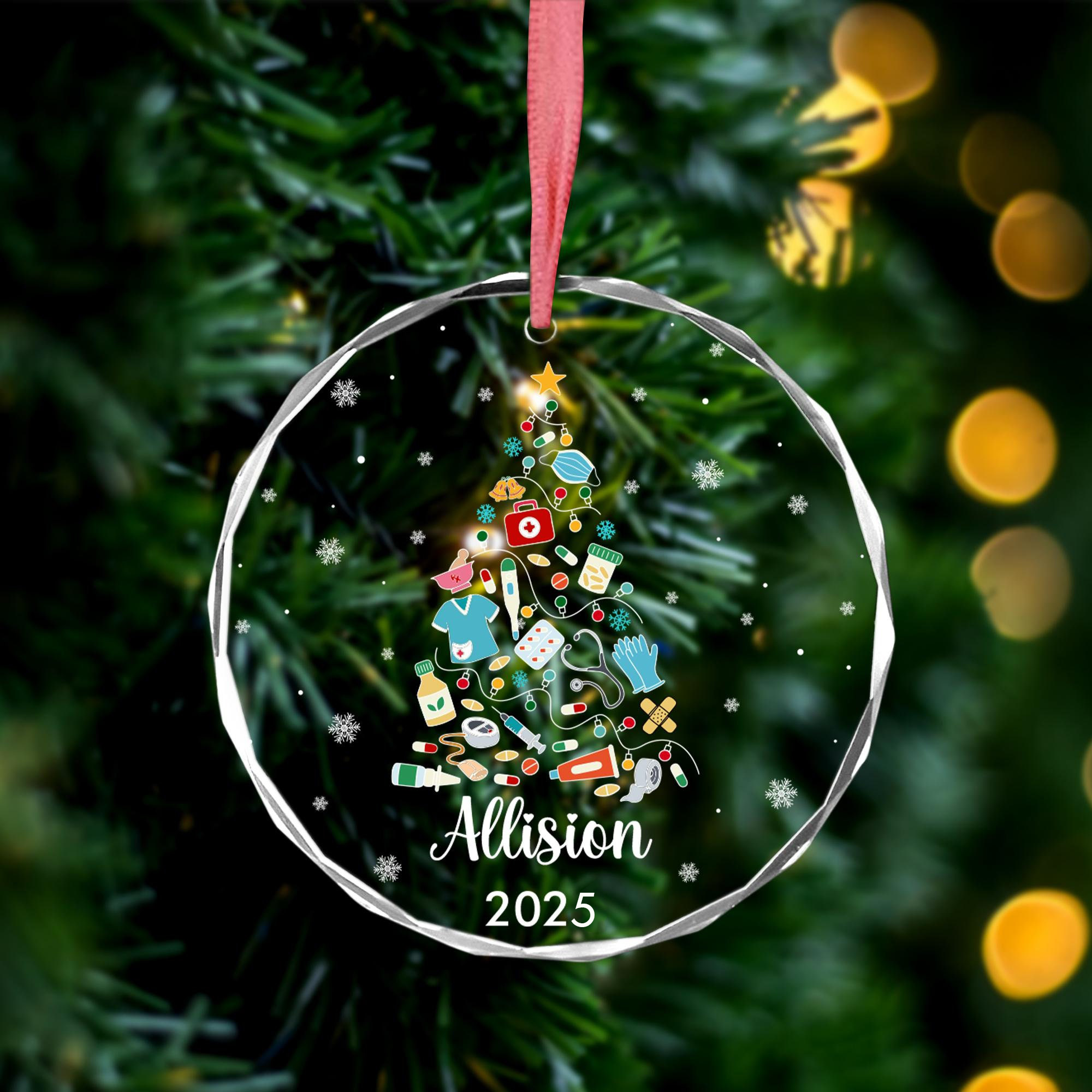 Nurse Christmas Tree Ornament – Personalized Circle Glass Ornament – Christmas Gift For Nurse, CNA, Registered RN, Healthcare Worker Nurse Christmas Tree Ornament – Personalized Circle Glass Ornament – Christmas Gift For Nurse, CNA, Registered RN, Healthcare Worker