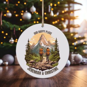 Our Happy Place Hiking - Personalized Circle Ceramic Ornament - Christmas Gift For Hiker, Hiking Lovers 1 3 d4d46395 8588 4982 bf5e 0bdd2351fb3a.jpg