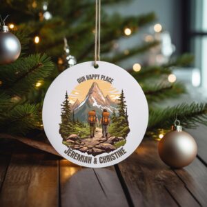 Our Happy Place Hiking - Personalized Circle Ceramic Ornament - Christmas Gift For Hiker, Hiking Lovers 3 5 ffabc920 eb8e 4541 be12 e07b713e6e64.jpg