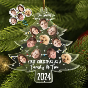 Custom Photo First Christmas As A Family – Personalized Custom Shaped Acrylic Ornament