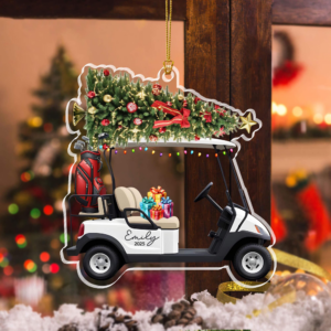 Golf Cart Christmas – Personalized Custom Shaped Acrylic Ornament – Christmas Gift For Golfers, Golf Lovers