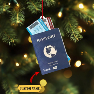 Custom Name Passport Christmas Ornament – Personalized Custom Shaped Acrylic Ornament – Travel Adventure Gift