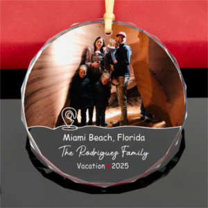 Custom Photo Family Vacation Keepsake – Personalized Circle Glass Ornament – Christmas Gift for Family Members