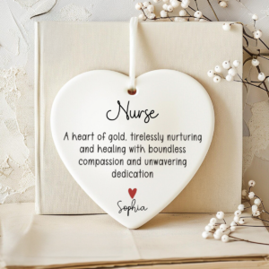 A Heart Of Gold Nurse – Personalized Heart Ceramic Ornament – Christmas Gift For Nurse, CNA, Registered RN, Healthcare Worker