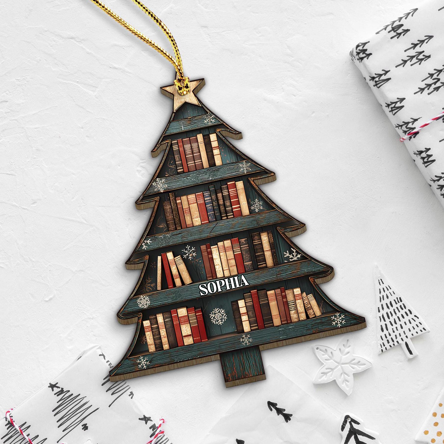 Custom Name Christmas Book Tree – Personalized Wood Ornament – Christmas Gift For Book Lovers, Librarian Custom Name Christmas Book Tree – Personalized Wood Ornament – Christmas Gift For Book Lovers, Librarian