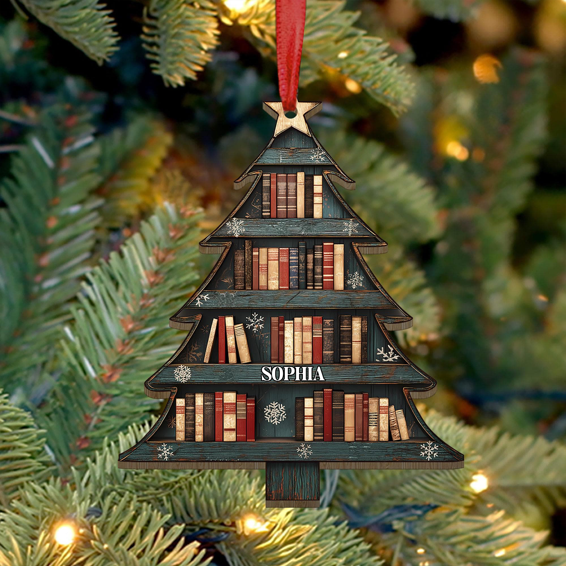 Custom Name Christmas Book Tree – Personalized Wood Ornament – Christmas Gift For Book Lovers, Librarian Custom Name Christmas Book Tree – Personalized Wood Ornament – Christmas Gift For Book Lovers, Librarian