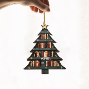 Custom Name Christmas Book Tree - Personalized Wood Ornament - Christmas Gift For Book Lovers, Librarian 3 Preview 4.png