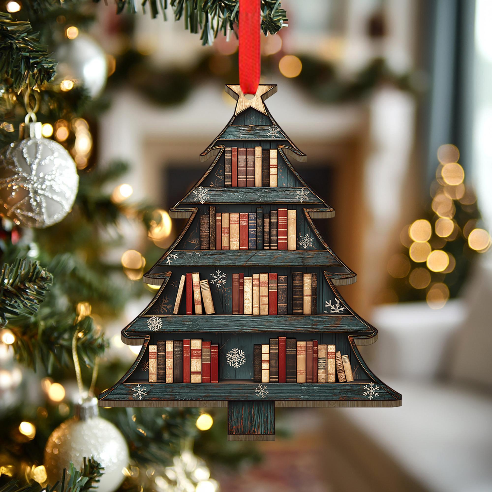 Christmas Book Tree – Personalized Wood Ornament – Christmas Gift For Book Lovers, Librarian Christmas Book Tree – Personalized Wood Ornament – Christmas Gift For Book Lovers, Librarian