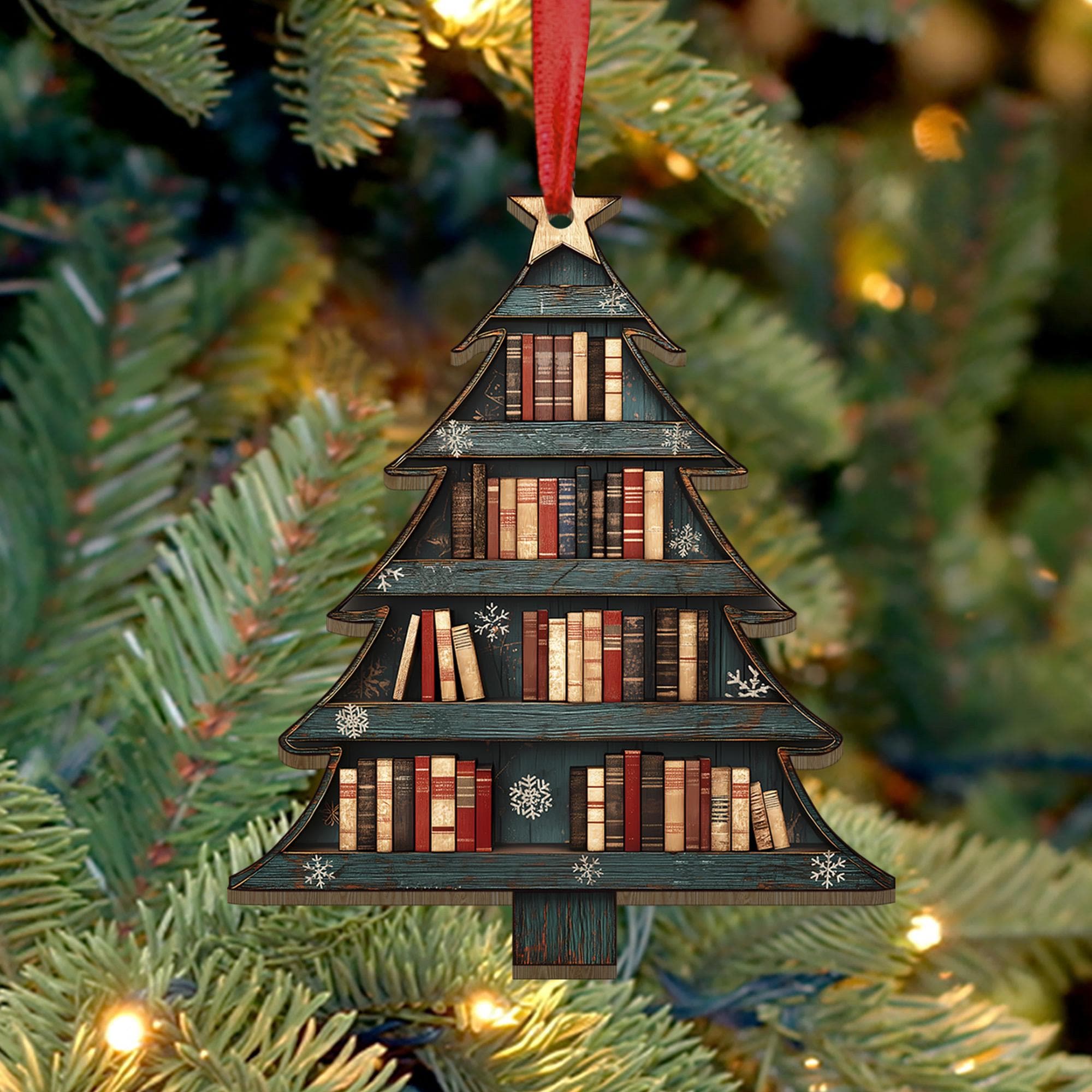 Christmas Book Tree – Personalized Wood Ornament – Christmas Gift For Book Lovers, Librarian Christmas Book Tree – Personalized Wood Ornament – Christmas Gift For Book Lovers, Librarian
