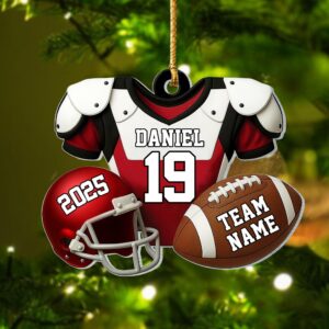 American Football Christmas – Personalized Custom Shaped Acrylic Ornament – Christmas Gift for Football Player, Football Lover, Son/Daughter, Grandkids