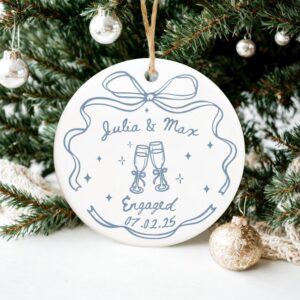 Engagement Couple – Personalized Ceramic Ornament – Christmas Gift for Her/Him, Husband/Wife, Couples
