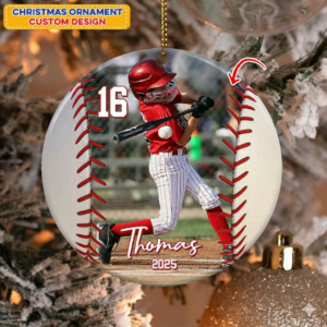 Custom Photo Baseball Christmas – Personalized Ceramic Ornament – Christmas Gift for Baseball Player, Baseball Lover, Son/Daughter, Grandkids
