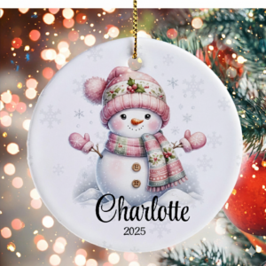 Pink Snowman Christmas - Personalized Ceramic Ornament - Christmas Gift for Daughter, Granddaughter 1 PinkSnowmanChristmas4.png
