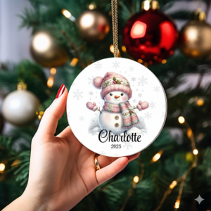 Pink Snowman Christmas - Personalized Ceramic Ornament - Christmas Gift for Daughter, Granddaughter 2 PinkSnowmanChristmas3.png
