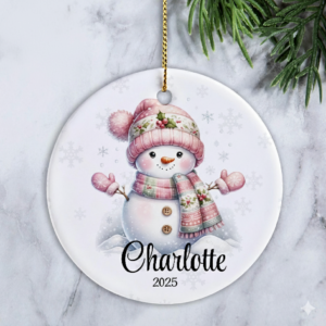Pink Snowman Christmas - Personalized Ceramic Ornament - Christmas Gift for Daughter, Granddaughter 3 PinkSnowmanChristmas2.png