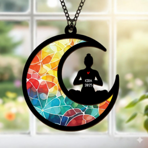 Christmas Namaste Yoga – Personalized Window Hanging Suncatcher Ornament – Gift For Women, Yoga Lovers, Mental Health Gifts