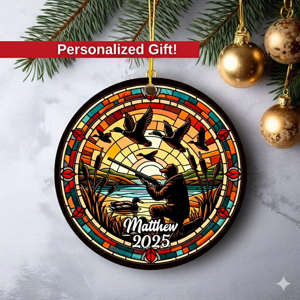 Duck Hunting Christmas – Personalized Window Hanging Suncatcher Ornament – Christmas Gift For Hunter, Outdoor Hunting Duck Hunting Christmas – Personalized Window Hanging Suncatcher Ornament – Christmas Gift For Hunter, Outdoor Hunting