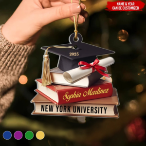 Custom School Graduation Cap With Books – Personalized Custom Shaped Ornament – Graduation Motivation Gift For Her/Him, Daughter/Son, Grad Ceremony, Commencement