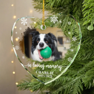 Custom Photo Forever Loved Memorial Dog Cat - Personalized Heart Shaped Glass Ornament - Sympathy Gift For Pet Owners, Pet Lovers 1 CustomPhotoForeverLovedMemorialD 1.png