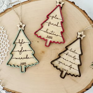Family Christmas Tree – Personalized Custom 2-layered Wood Ornament – Christmas Gift for Family Members