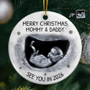 Custom Photo Baby Expecting See You In 2026 – Personalized Ceramic Ornament – Christmas Gift for Pregnant Woman